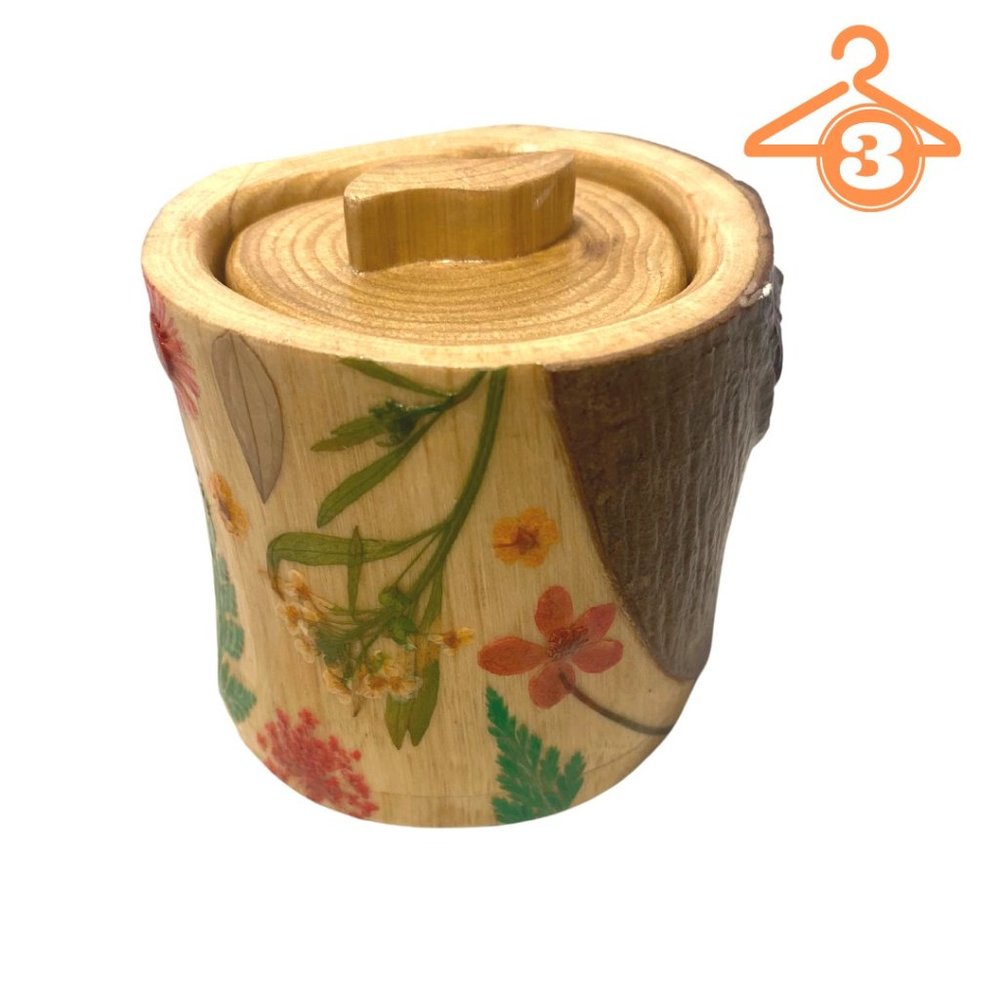 Hand Carved Wooden Trinket Box, 3"